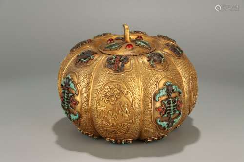 chinese gilt bronze pumpkin-form box
