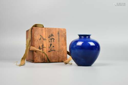 chinese blue glazed porcelain apple-form pot