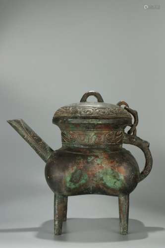 old collection chinese bronze wine vessel