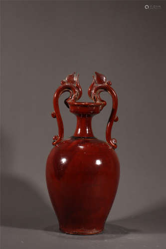 Red Glaze Statue with Double Dragon