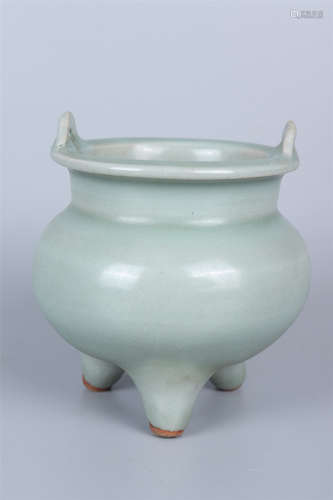 Longquan Kiln Three-legged Furnace with Towering Ears