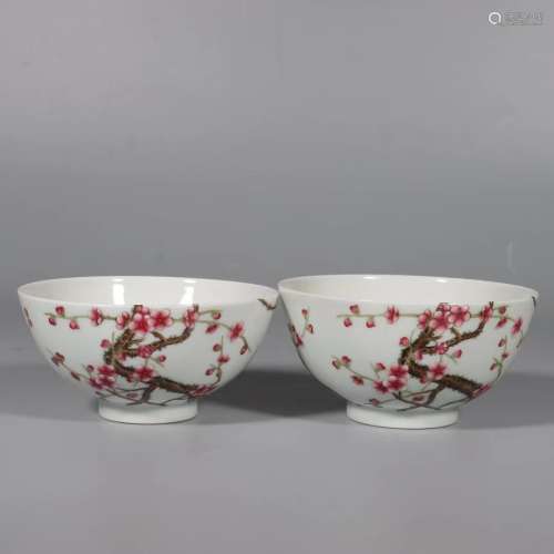 A Pair of Famille Rose Bowl with the Pattern of Flowers of t...