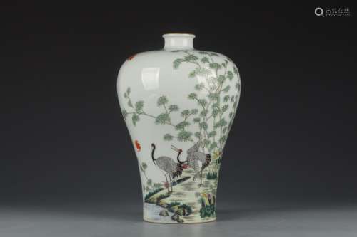 Famille Rose Prunus Vase with the Pattern of Flowers and Bir...