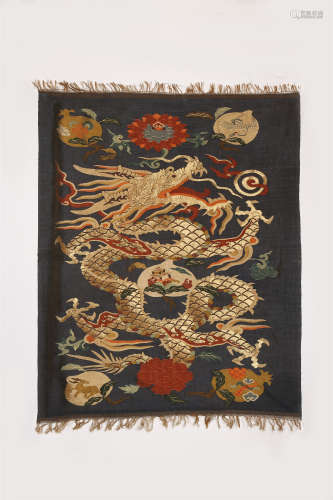 Chinese Silk Tapestry with Dragon Pattern of the Qing Dynast...