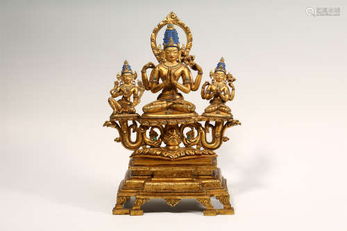 Copper-gold Avalokitesvara with Four Arms