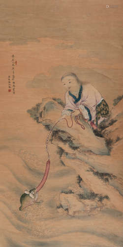 陈兆凤 乙未（1895）年作 刘海戏金蟾 立轴 设色纸本