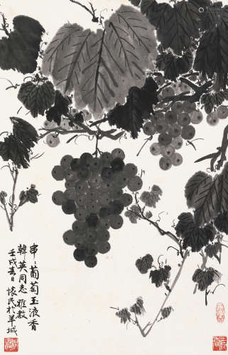 周怀民 壬戌（1982）年作 葡萄 立轴 水墨纸本