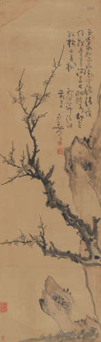 高凤翰 丁卯（1747）年作 梅石 立轴 设色绫本