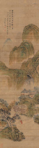 沈士鲠（明） 壬戌（1622）年作 霜树烟林 立轴 设色绢本
