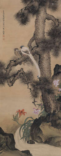 阙岚 壬辰（1832）年作 双寿 立轴 设色纸本