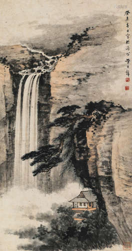黄君璧 癸未（1943）年作 观瀑图 立轴 设色纸本
