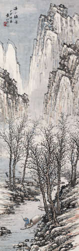袁松年 甲申（1944）年作 溪山积雪 立轴 设色纸本