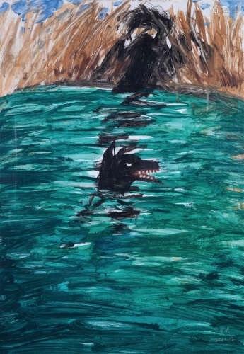 河夫（b.1974） 2011年作 童言·黑狗系列-1 纸本水彩