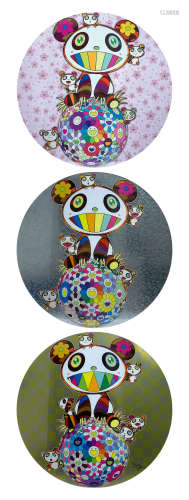 村上隆（b.1961） 版画：1、panda, panda cubs, and flowerball；2、pa...