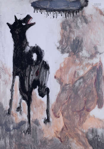 河夫（b.1974） 2011年作 童言·黑狗系列-2 纸本水彩