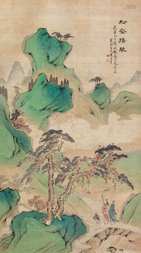 黄山寿 乙巳（1905）年作 松壑携琴 立轴 设色绢本