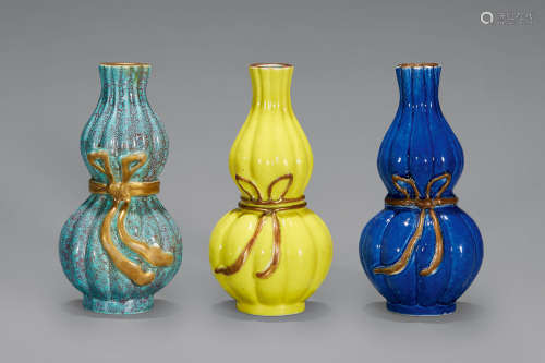 清乾隆 炉钧、蓝釉、黄釉葫芦瓶 （一组三件）