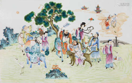 清中期 粉彩八仙祝寿纹瓷板