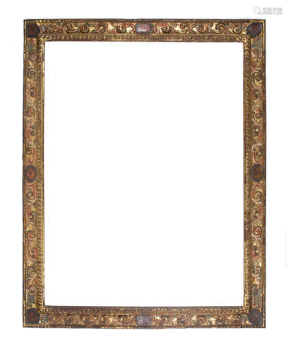 Carved, gilded and polychromed wooden frame. 17th century.br...