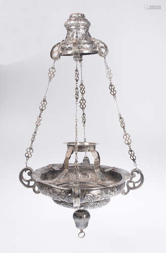 Embossed and chased silver votive lamp. 17th - 18th century....