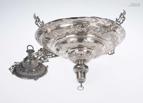 Embossed and chased silver votive lamp. 17th - 18th century....