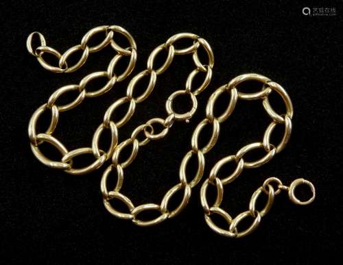 Early 20th century 9ct gold tapering curb link chain with tw...