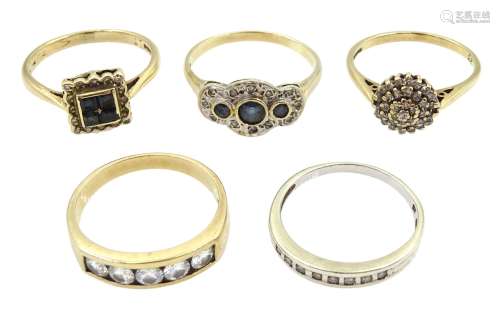 Two sapphire and diamond gold rings