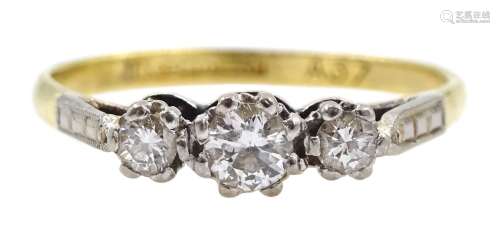 Three stone diamond gold ring stamped 18ct plat