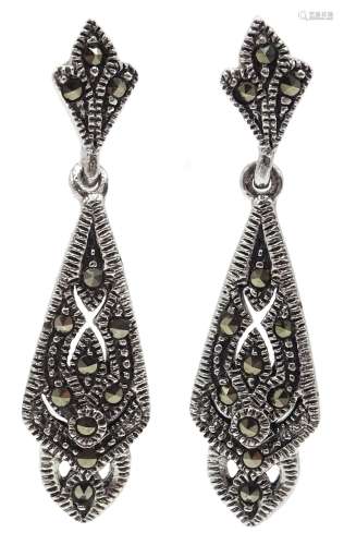 Pair of silver marcasite pendant earrings