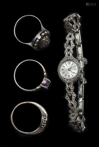 Summit silver and marcasite cocktail watch hallmarked