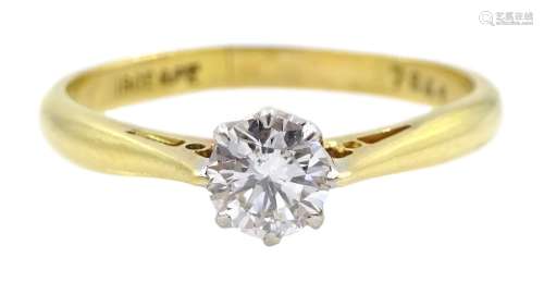 Single stone diamond gold ring approx 0.3 carat stamped 18ct...