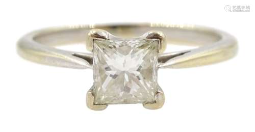 18ct white gold princess cut single stone diamond ring stamp...