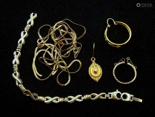 18ct gold hoop earring and 9ct gold chains