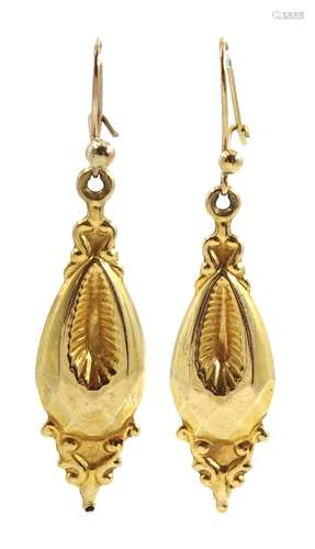 Pair of 9ct gold Victorian pendant earrings