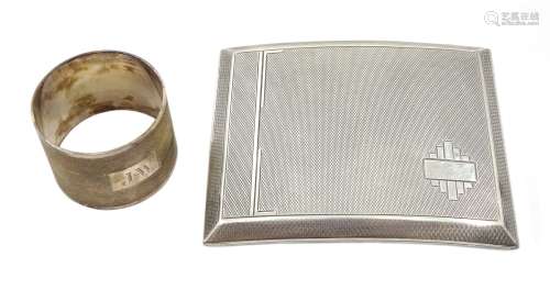 Silver cigarette case and napkin ring hallmarked