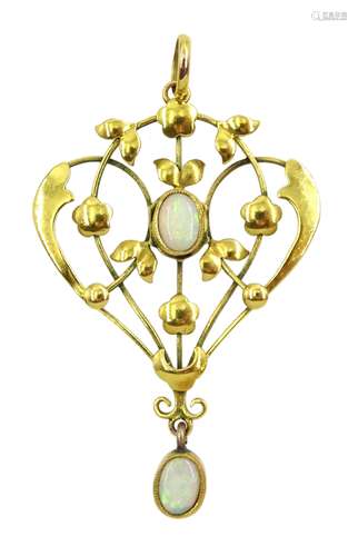 Edwardian gold opal pendant necklace