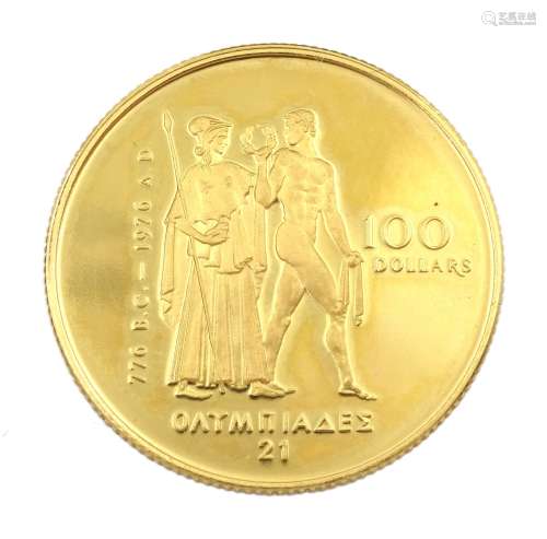 Canadian Olympic 22 ct. gold one hundred dollar proof coin b...