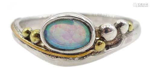 Silver and 14ct gold wire opal ring