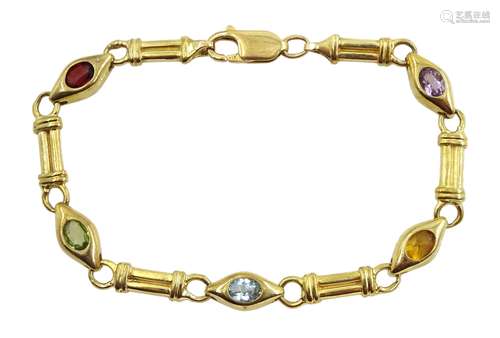 9ct gold multi-gem link bracelet