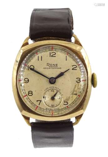 Rone Sportsmans 9ct gold wristwatch Birmingham 1951