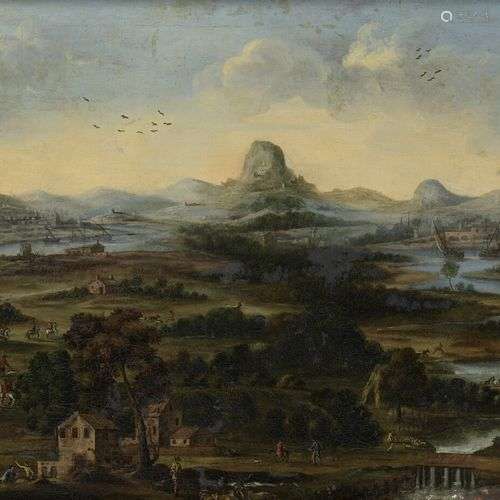 École FLAMANDE vers 1700 Paysage panoramique Toile. 63 x 125...