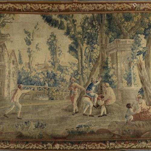 AUBUSSON, XVIIIe siècle Tapisserie représentant des jeux d'e...