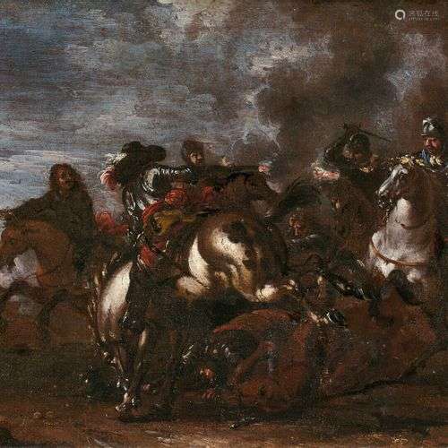 Attribué à Antonio CALZA (Vérone 1653-1725) Choc de cavaleri...