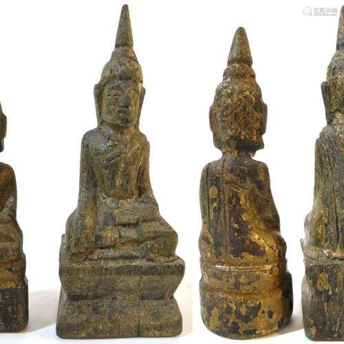 Lot de 2 petits Bouddhas votifs en bois partiellement coloré...