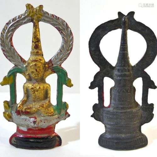 Intéressant Bouddha VOTIF en bronze émaillé polychrome assis...