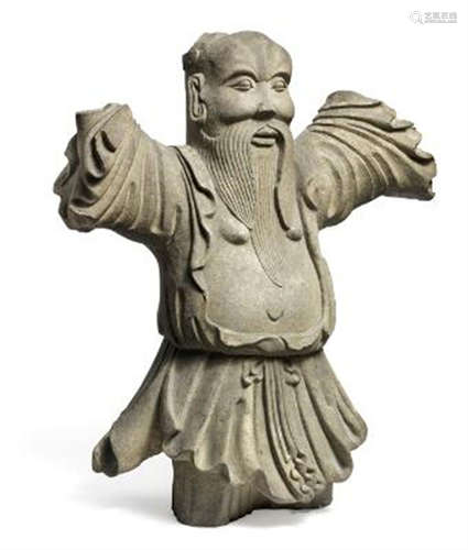 A Chinese sandstone figure of the Daoist divinity Laozi. Qin...