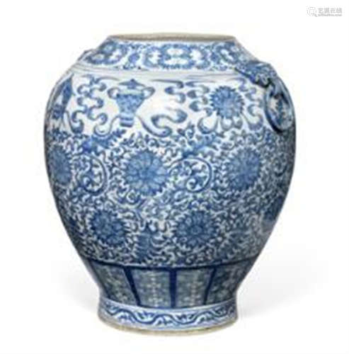 A Chinese baluster porcelain jar decorated in underglaze blu...