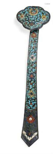 A Chinese cloisonne enamel ruyi sceptre decorated in colours...