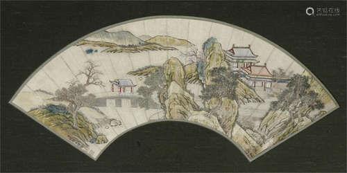 A Chinese 18th-19th c. fan, watercolour and ink on paper ins...