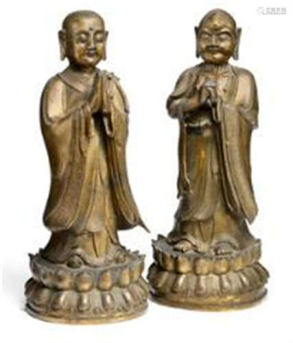 A pair of Chinese bronze figures of Ananda og Mahakasyapa. 1...